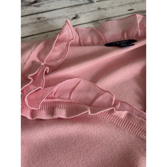 Chaps Pink Ruffle Cardigan Cotton Sweater Button Lightweight Medium Romantic - Picture 10 of 11